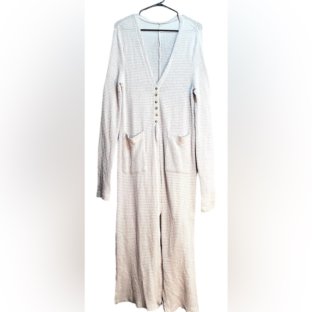 JBH* In Loom Tan Long waffle knit Cardigan Duster with Side Slits - Picture 1 of 4